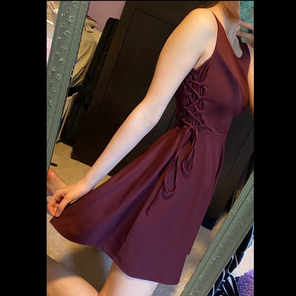 Burgundy Lace up skater dress DECREE
